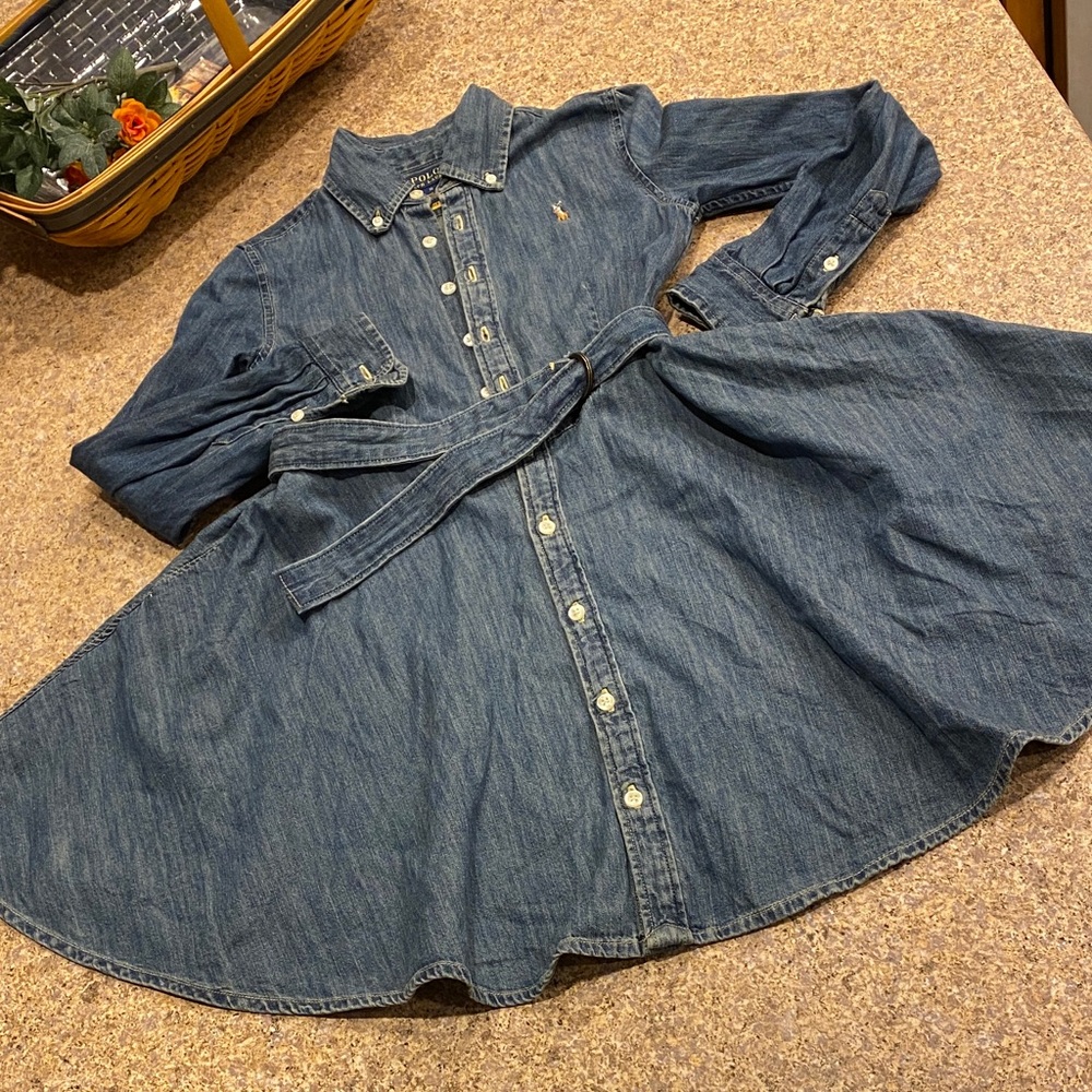 Polo Ralph Lauren Girls 12 Denim Jean Dress Belt Full Skirt